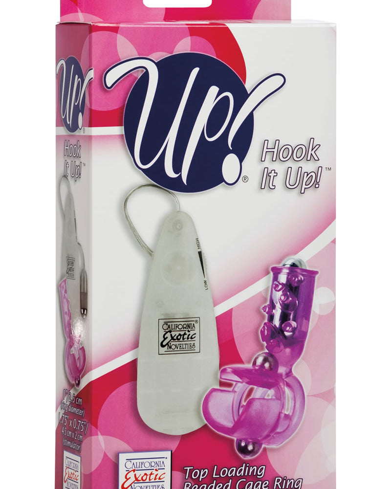 Anillo de jaula con control remoto y cuentas de carga superior Up Hook It Up, resistente al agua, morado