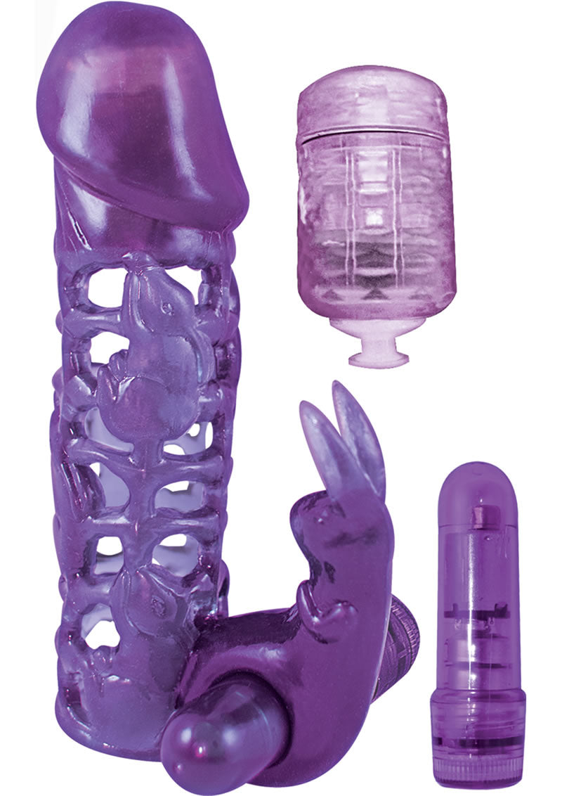 Funda vibradora para alargar el pene y hacer cosquillas en el clítoris, color morado, 4,75 pulgadas