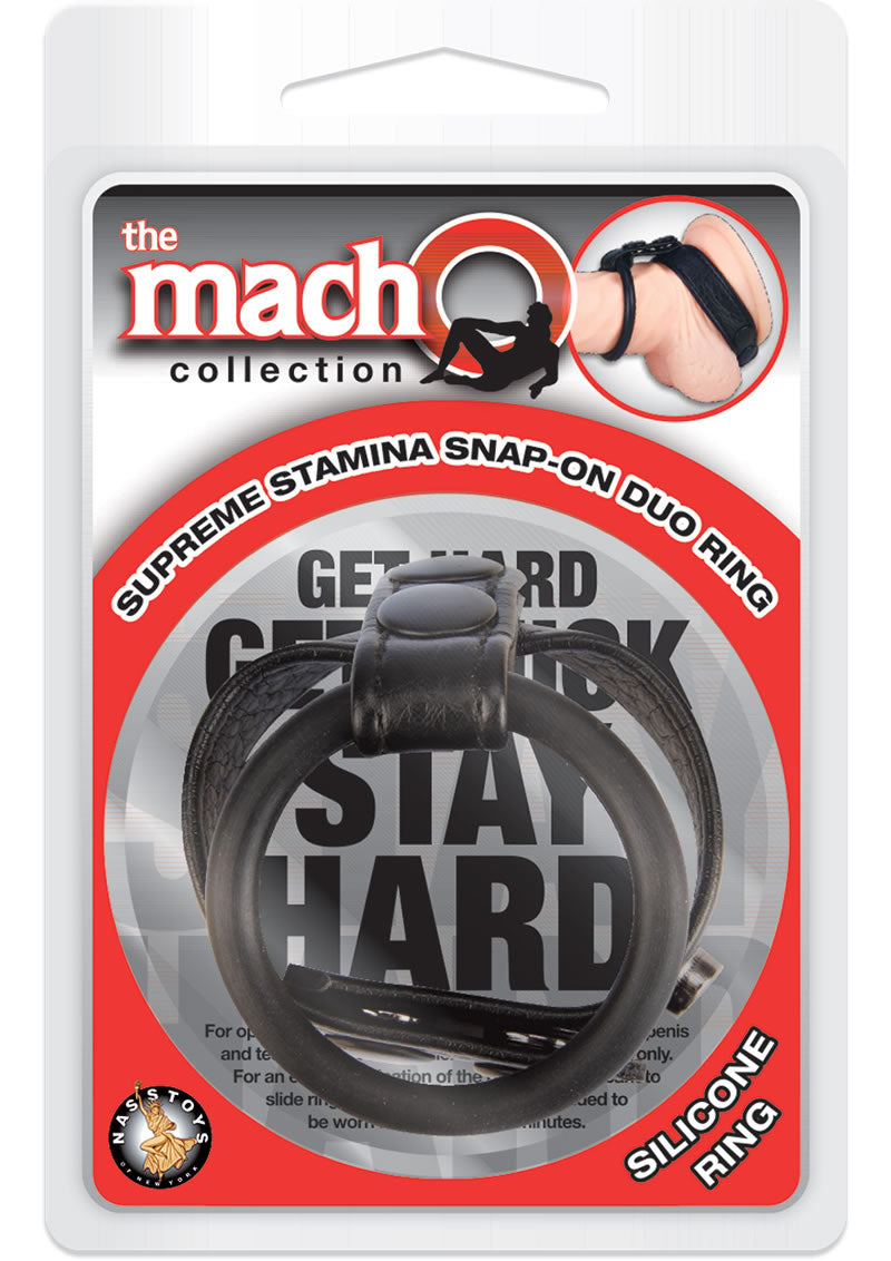 Macho Supreme Stamina Snap On Silicone Duo Ring Black