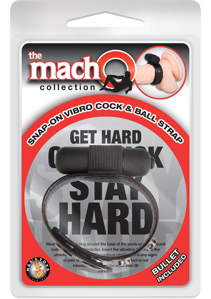 Macho Snap On Vibro Cock And Ball Strap Adjustable Black