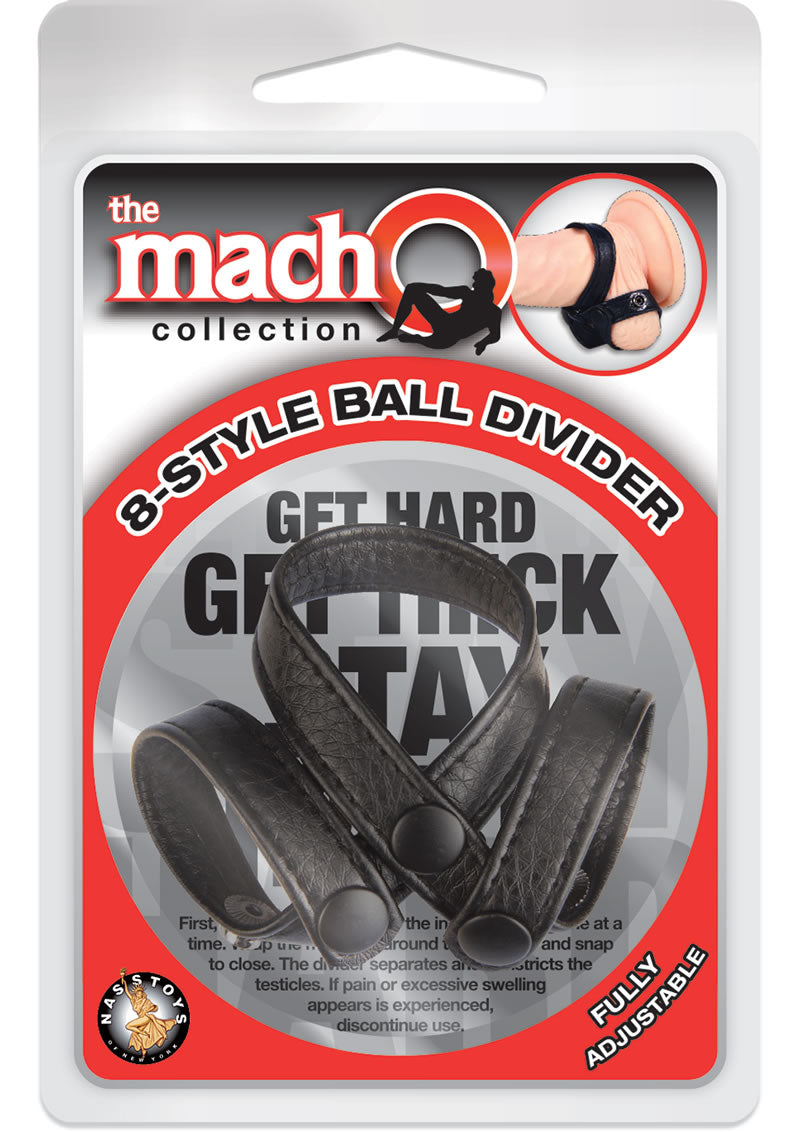 Macho 8 Style Ball Divider Cock Ring Adjustable Black