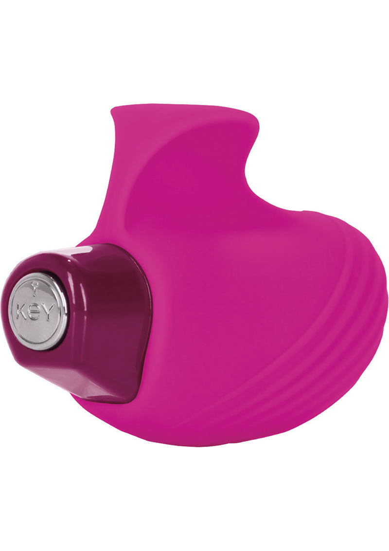 Masajeador de dedos de silicona Key Aries resistente al agua color rosa frambuesa de 2,25 pulgadas