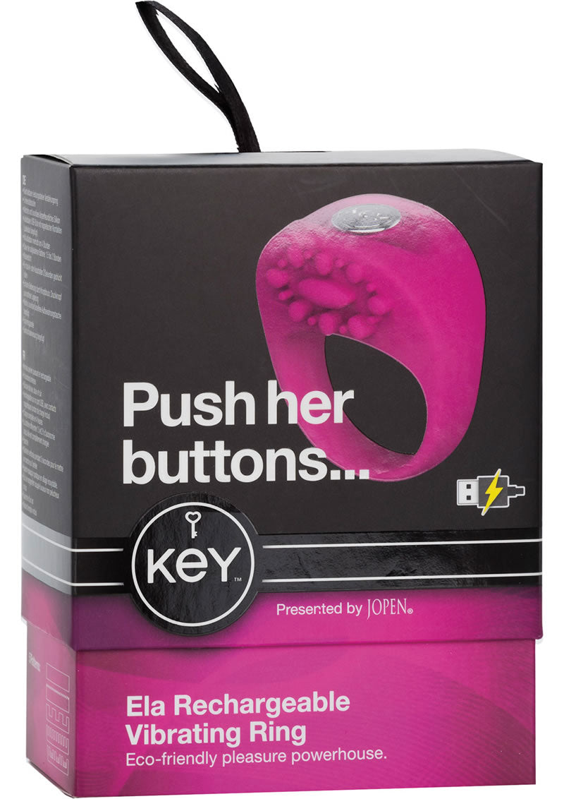 Key Ela Rechargeable Vibrating Silicone Ring Waterproof Raspberry Pink