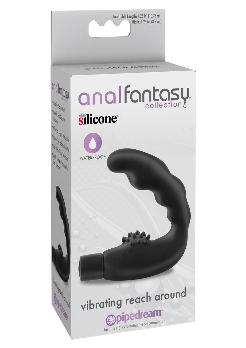 Masajeador vibratorio Anal Fantasy Collection Reach Around de silicona resistente al agua, color negro, 4,25 pulgadas