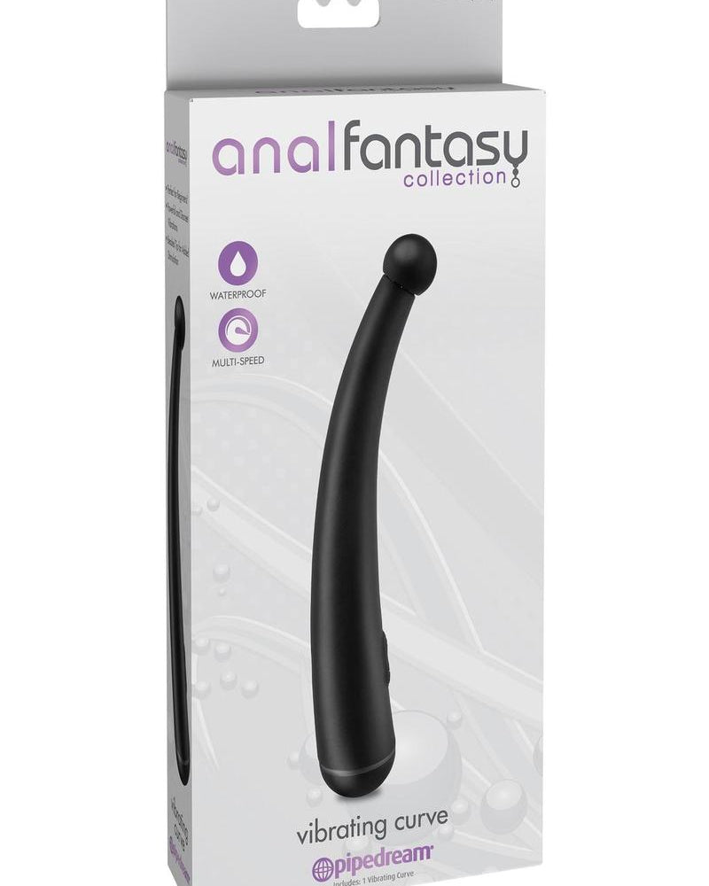 Sonda vibratoria curva Anal Fantasy Collection resistente al agua, color negro, 6,75 pulgadas