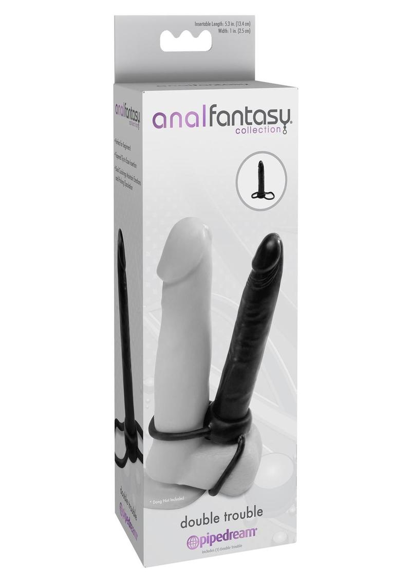 Anal Fantasy - Anillo para el pene con correa de la colección Double Trouble - Negro