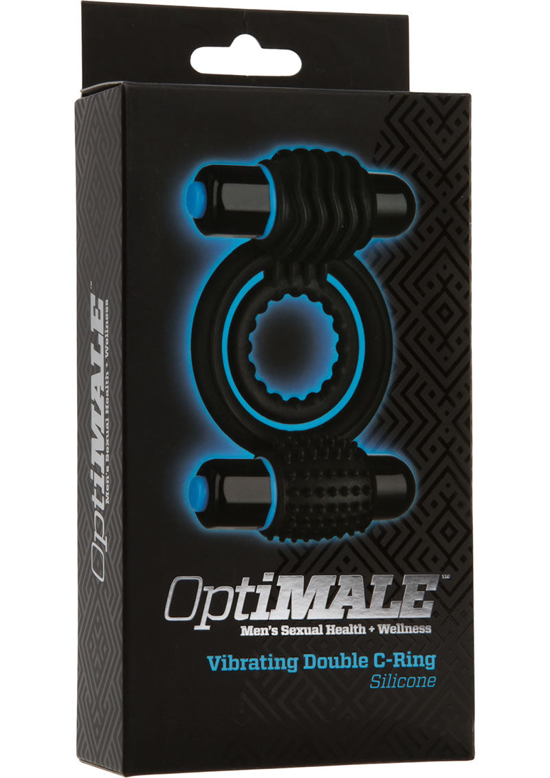 Anillo vibrador doble en forma de C de silicona Optimale, resistente al agua, color negro