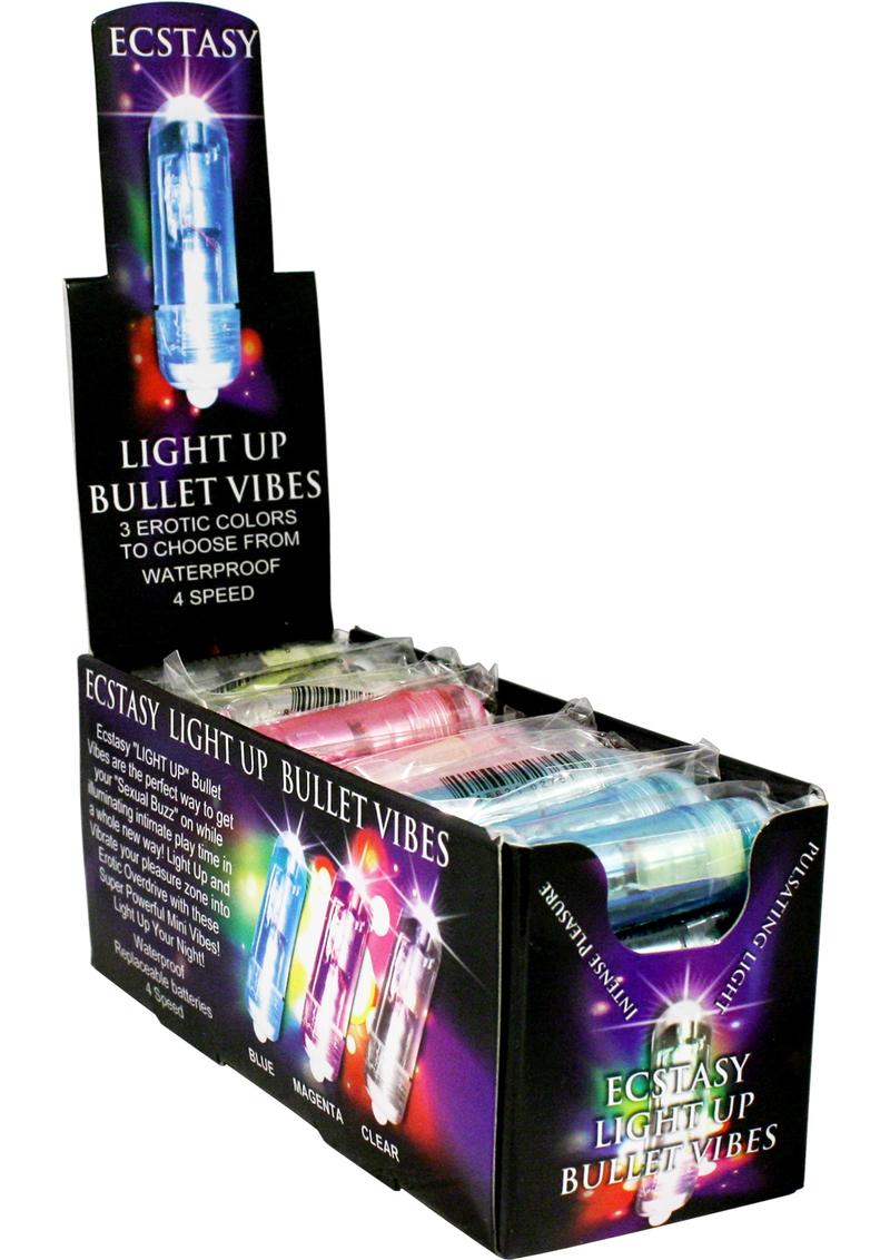 Ecstasy Light Up Bullet Vibes Waterproof Assorted Colors 36 Each Per Display