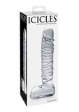 Icicles No 63 Textured Glass Dildo With Balls Clear 8.5 Inch