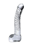 Icicles No 61 Textured Glass Dildo With Balls Clear 5 Inch