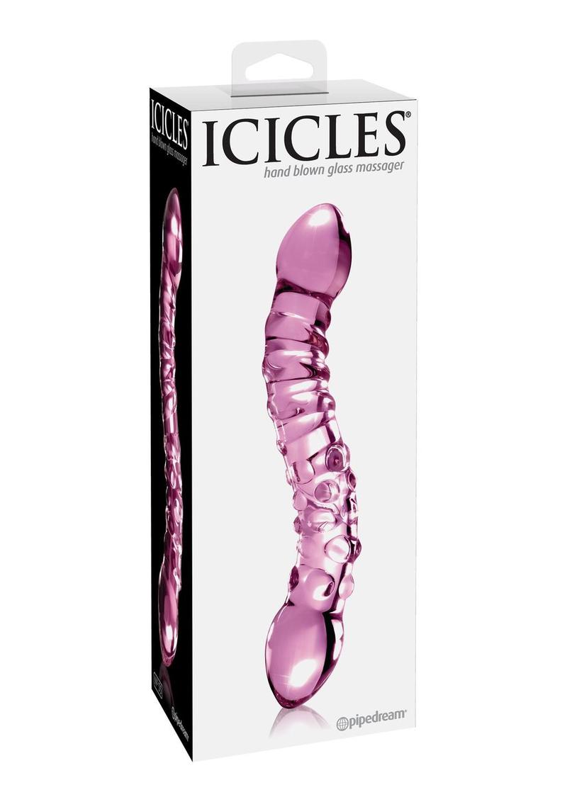 Masajeador de vidrio de doble cara Icicles No 55 de 7,75 pulgadas en color rosa