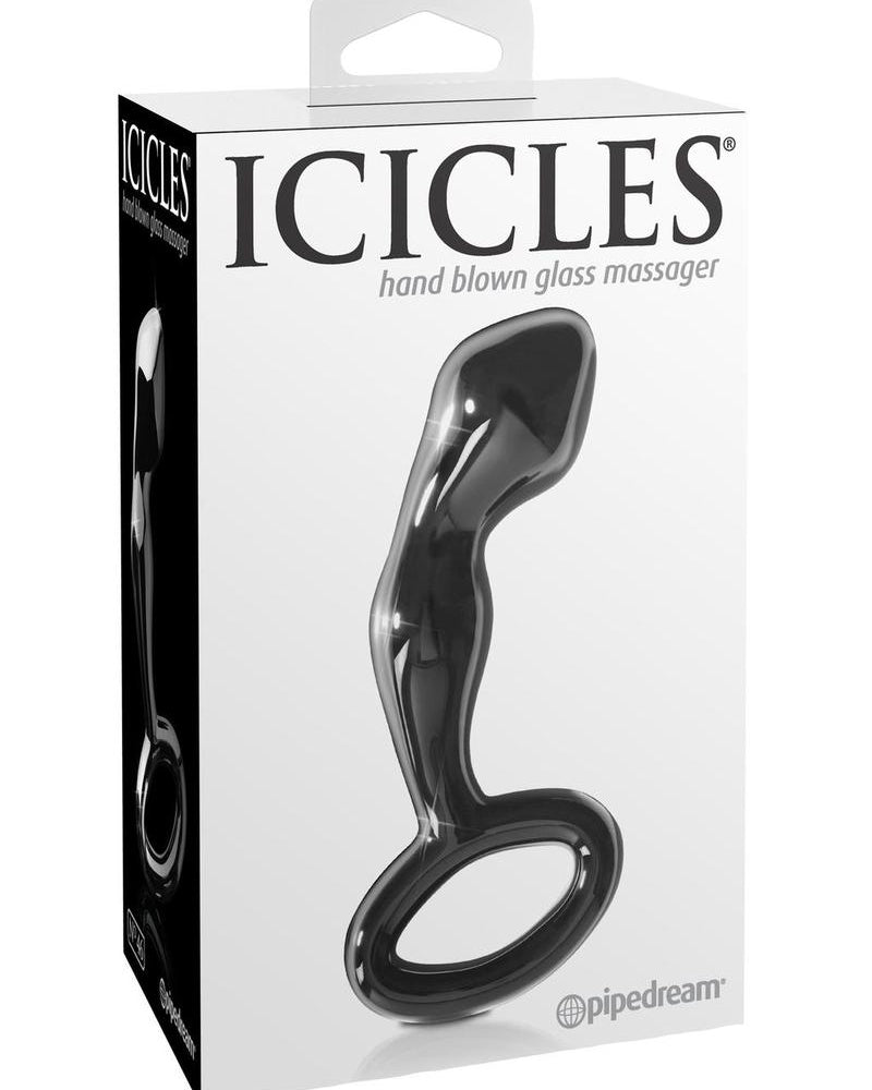 Icicles No 46 Glass Anal P-Spot Plug Black 3.5 Inch