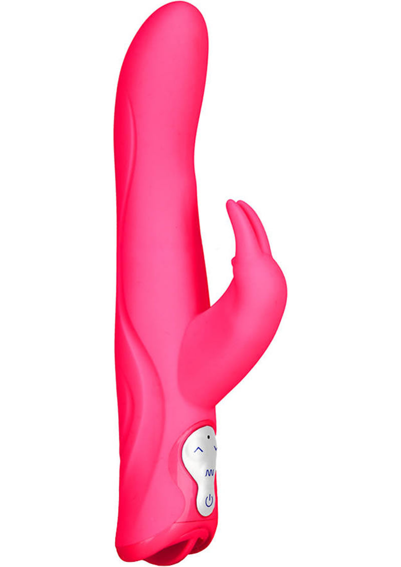 Vibrador de silicona con forma de conejo y eje giratorio para punto G de Hustler Toys, resistente al agua, morado
