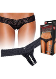 Braguitas estimulantes sin entrepierna Hustler Toys, tanga con perlas de placer, color negro, talla mediana/grande