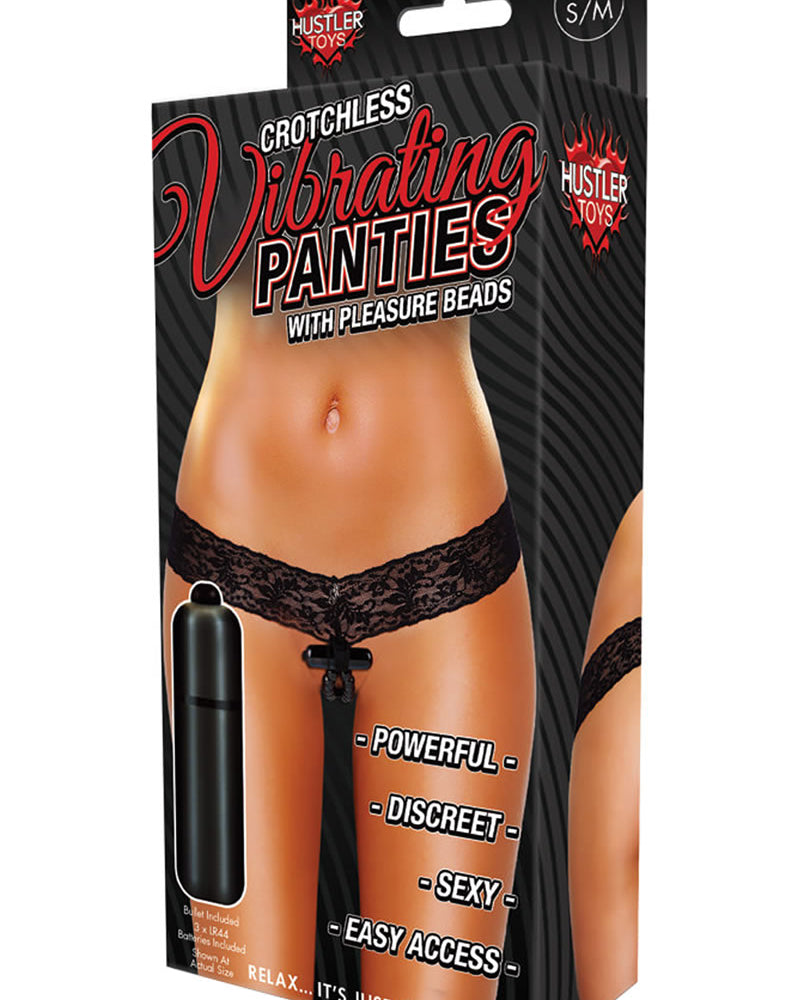 Braguitas vibradoras sin entrepierna Hustler Toys con cuentas de placer, color negro, talla mediana/grande