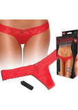 Braguitas vibradoras Hustler Toys, tanga de encaje con bolsillo vibrador oculto, color rojo, talla pequeña/mediana