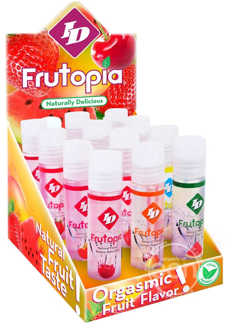 Lubricante personal a base de agua con sabor natural Frutopia, surtido, 1 onza, 12 unidades por expositor