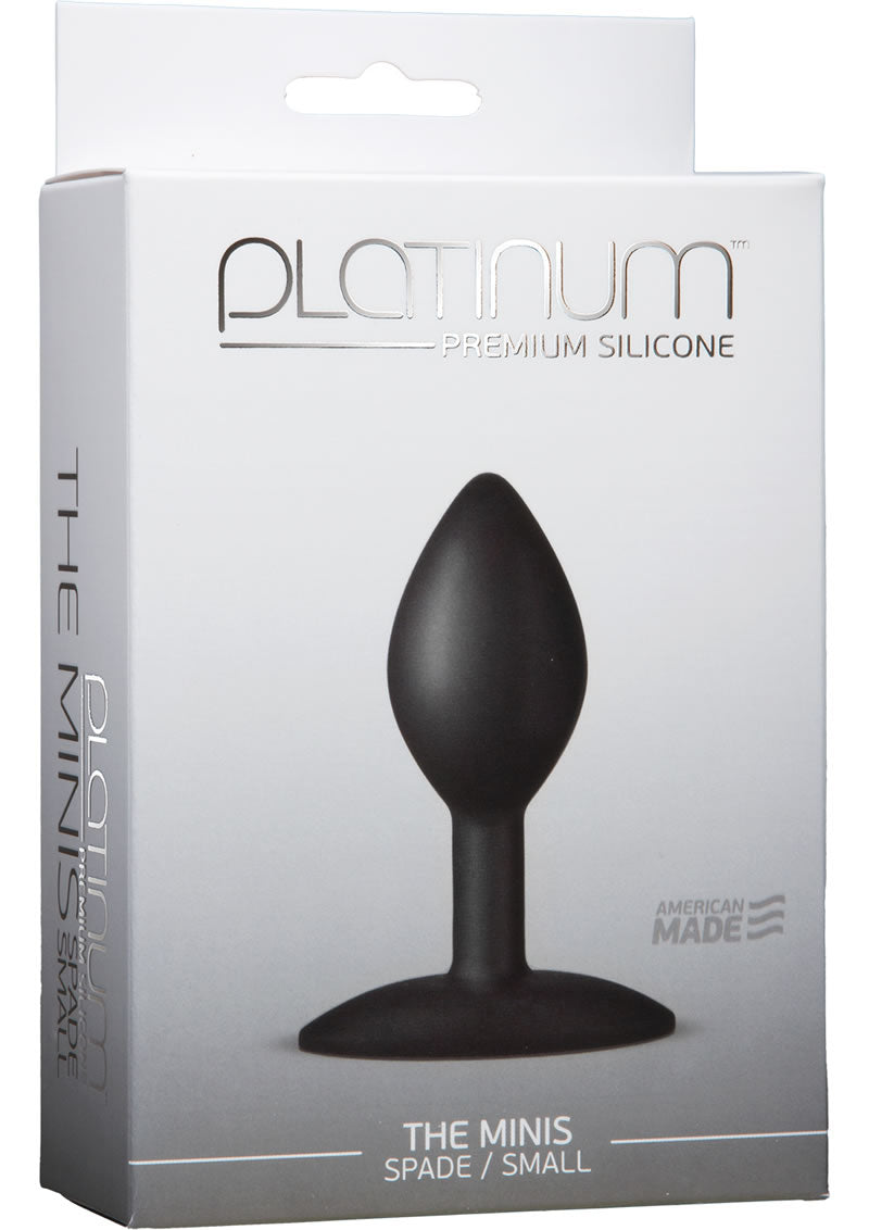 Tapón anal de silicona premium platino The Minis Spade, color negro, tamaño pequeño de 3 pulgadas