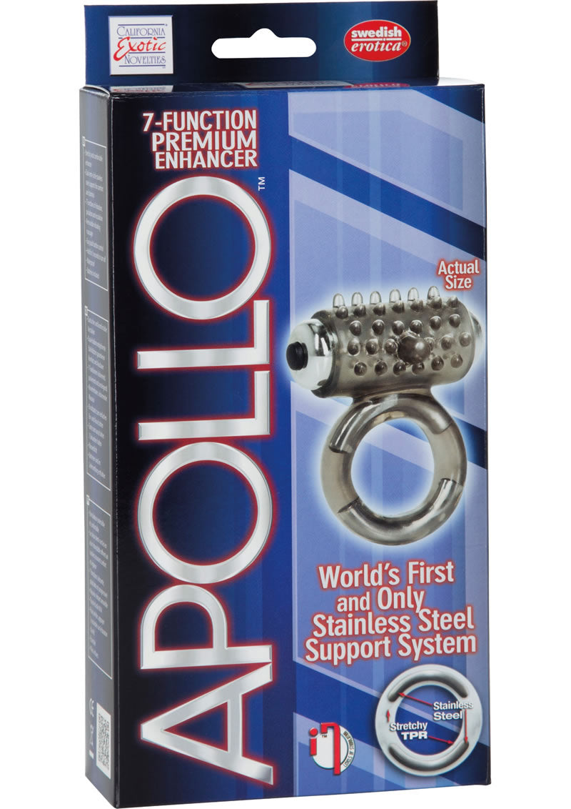 Anillo vibrador para el pene Apollo 7 Fuction Premium Enhancer, color humo, 1,5 pulgadas de diámetro