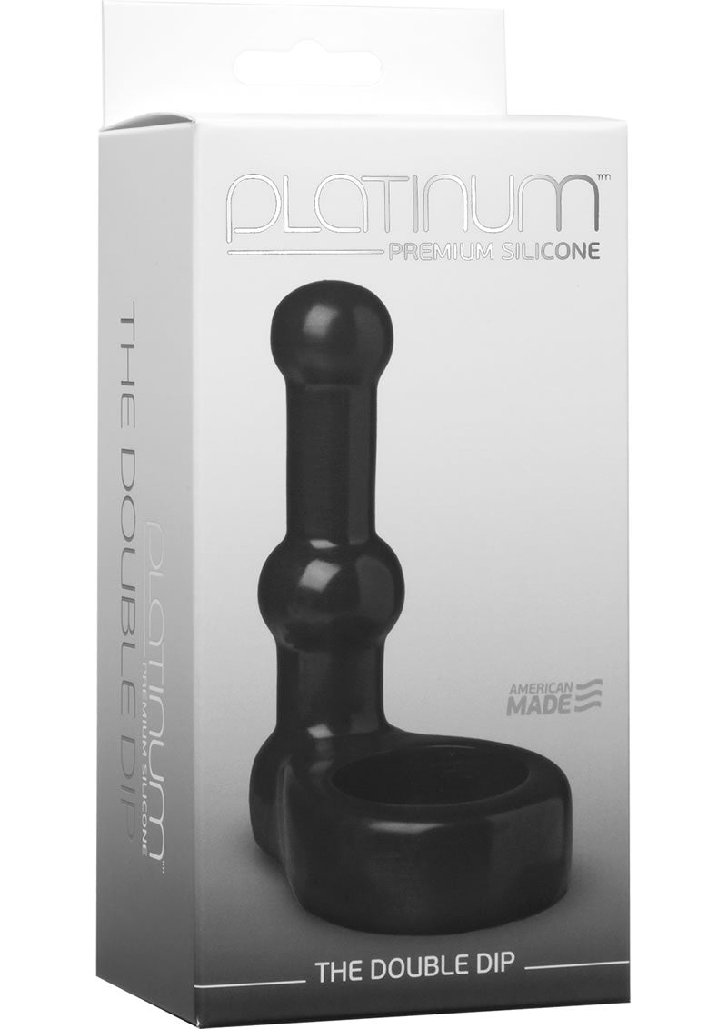 Platinum Premium Silicone Double Dip Cockring With Probe Black 4 Inch