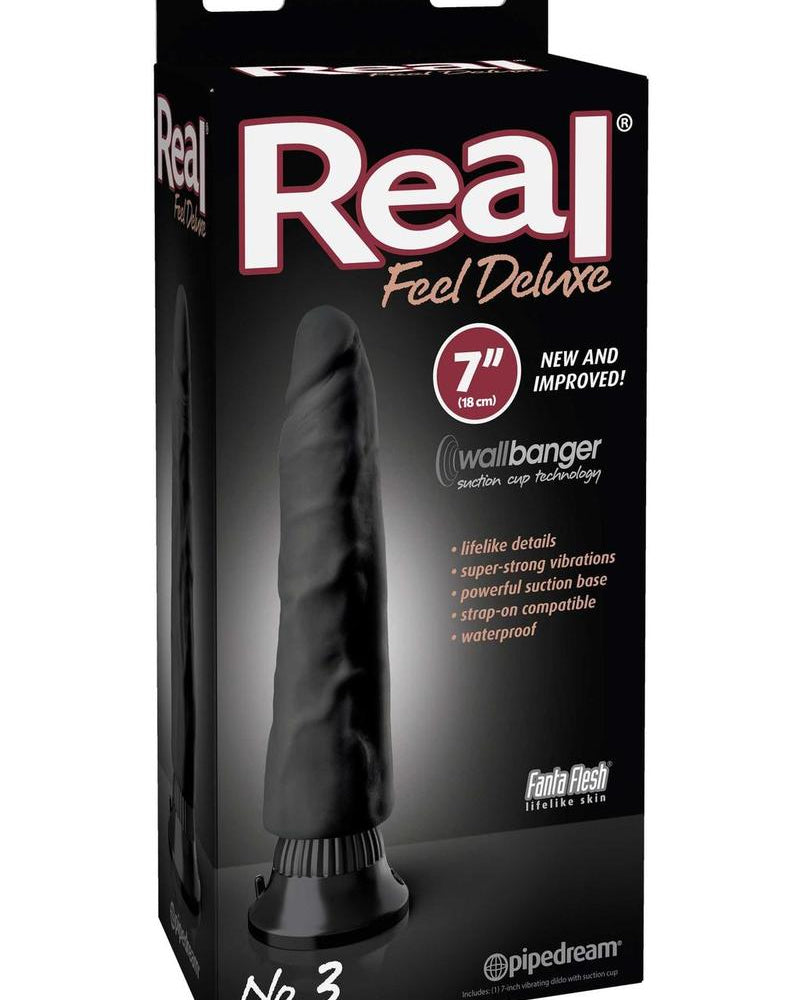 Consolador Wallbanger Real Feel Deluxe No 3, resistente al agua, color negro, 7 pulgadas