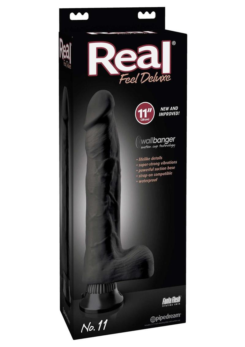 Real Feel Deluxe No 11 Wallbanger Vibrating Dildo Waterproof Black 11 Inch