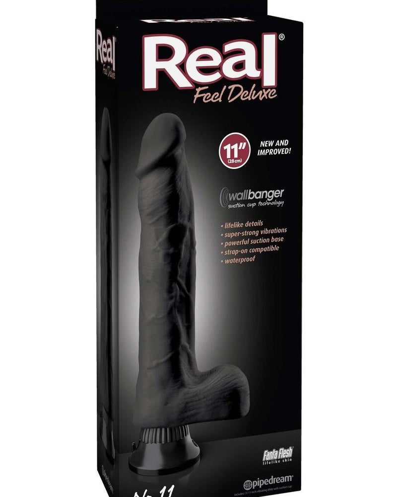 Real Feel Deluxe No 11 Wallbanger Vibrating Dildo Waterproof Black 11 Inch