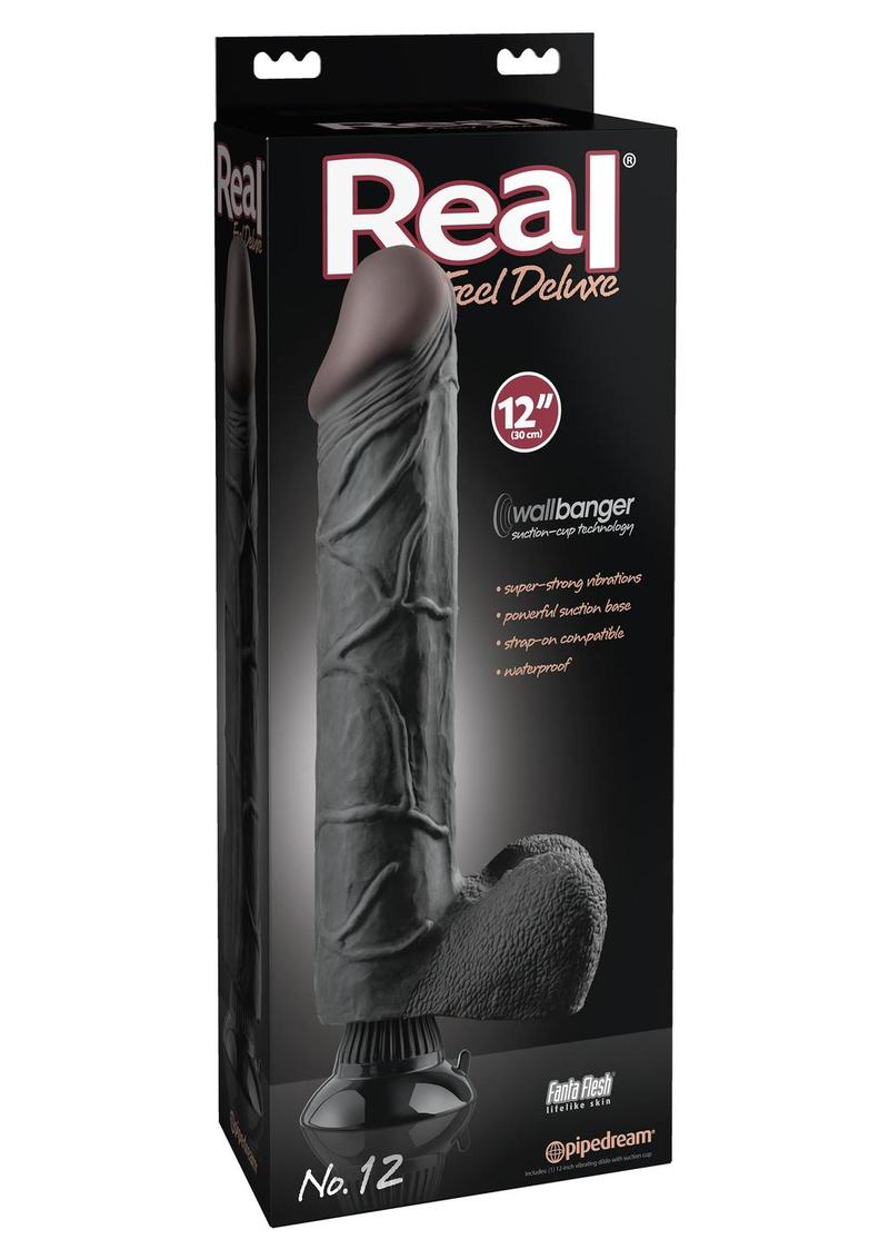 Real Feel Deluxe No 12 Wallbanger Vibrating Dildo Waterproof Black 12 Inch
