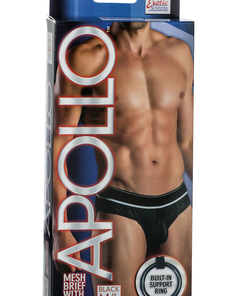 Calzoncillos tipo bóxer Apollo de malla con anilla en C, color negro, talla mediana/grande