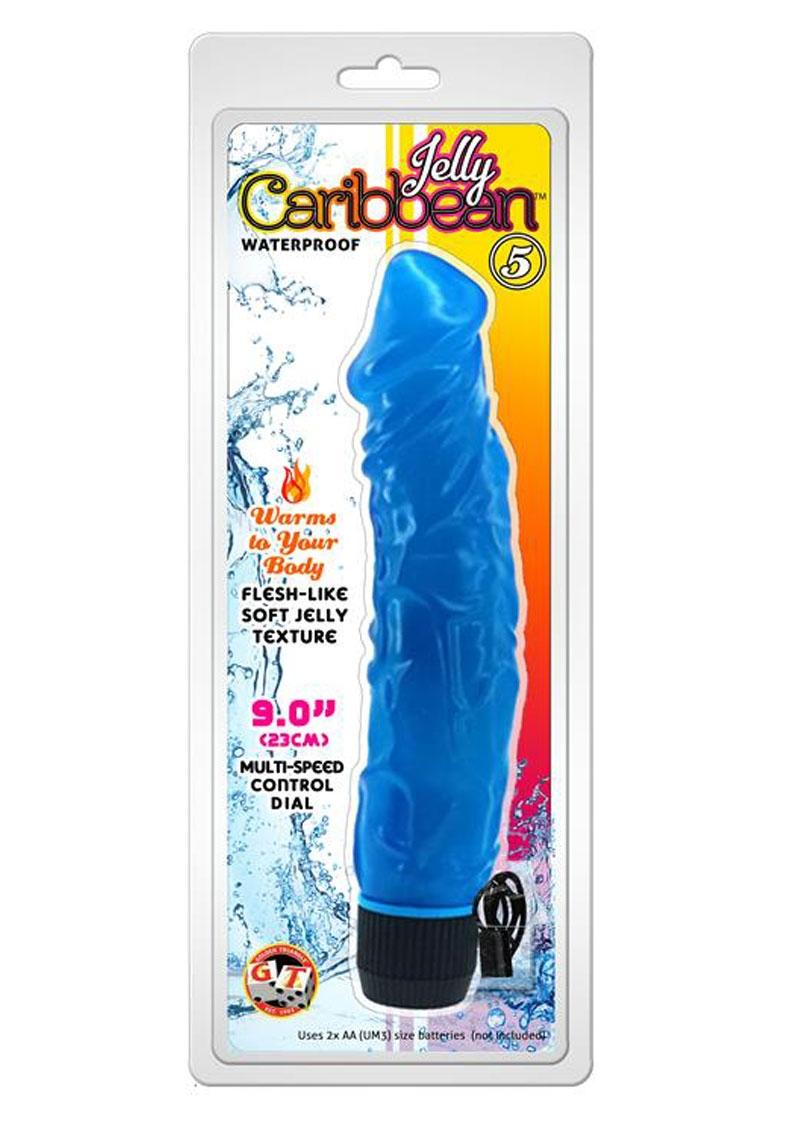 Vibrador realista Jelly Caribbean Number 5, resistente al agua, color azul, 9 pulgadas