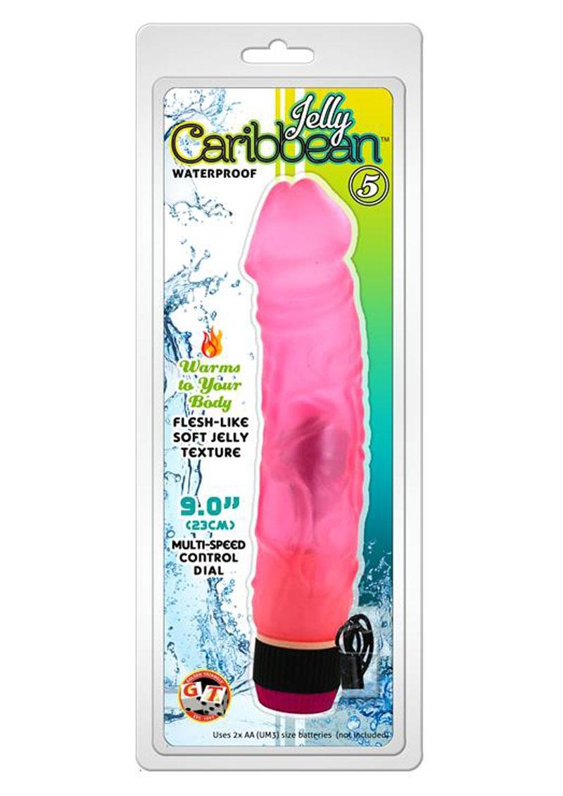 Vibrador realista Jelly Caribbean Number 5, resistente al agua, color rosa, 9 pulgadas