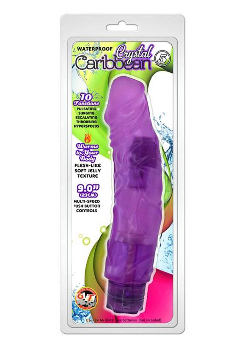 Vibrador realista Crystal Caribbean Number 5 Jelly de 9 pulgadas, color morado, resistente al agua