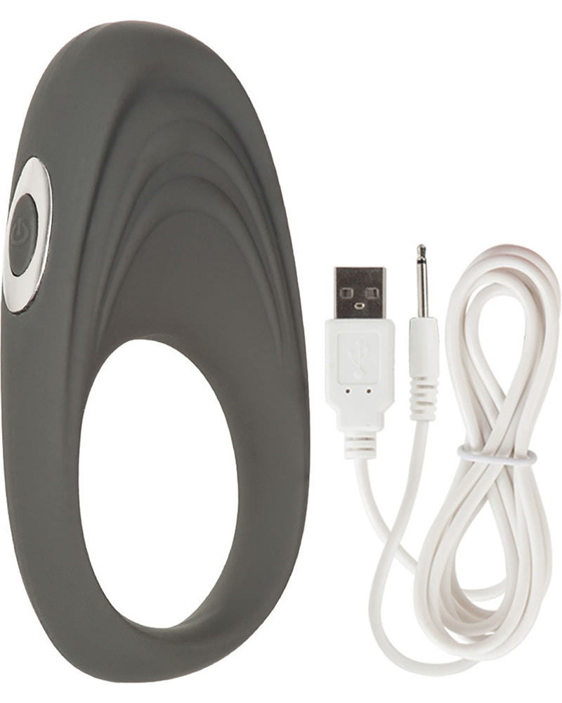Anillo vibrador para el pene de silicona Embrace Pleasure Ring resistente al agua y color gris