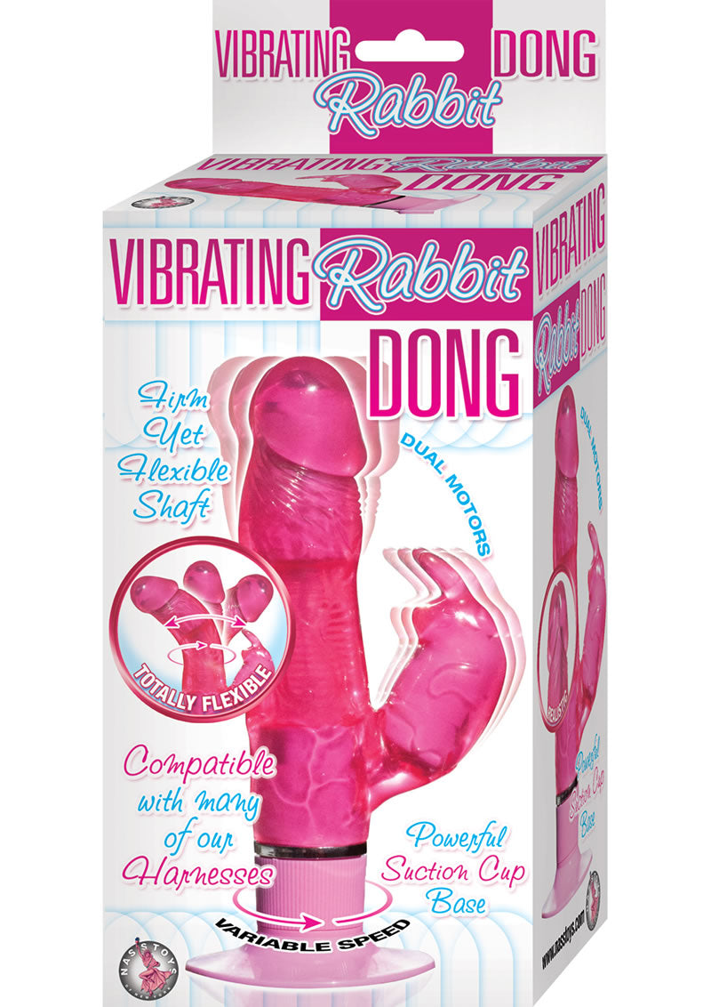 Conejo vibrador Dong Jelly impermeable rosa de 8 pulgadas