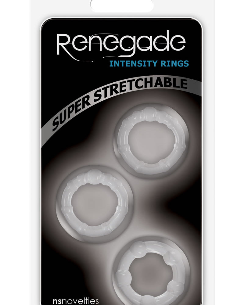 Anillos para el pene Renegade Intensity Rings transparentes, 3 unidades por paquete