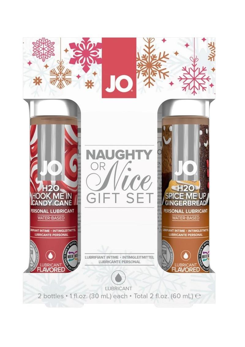 Juego de regalo de lubricante a base de agua con sabor a bastón de caramelo y pan de jengibre de Jo Naughty Or Nice, 1 onza cada uno, 2 unidades