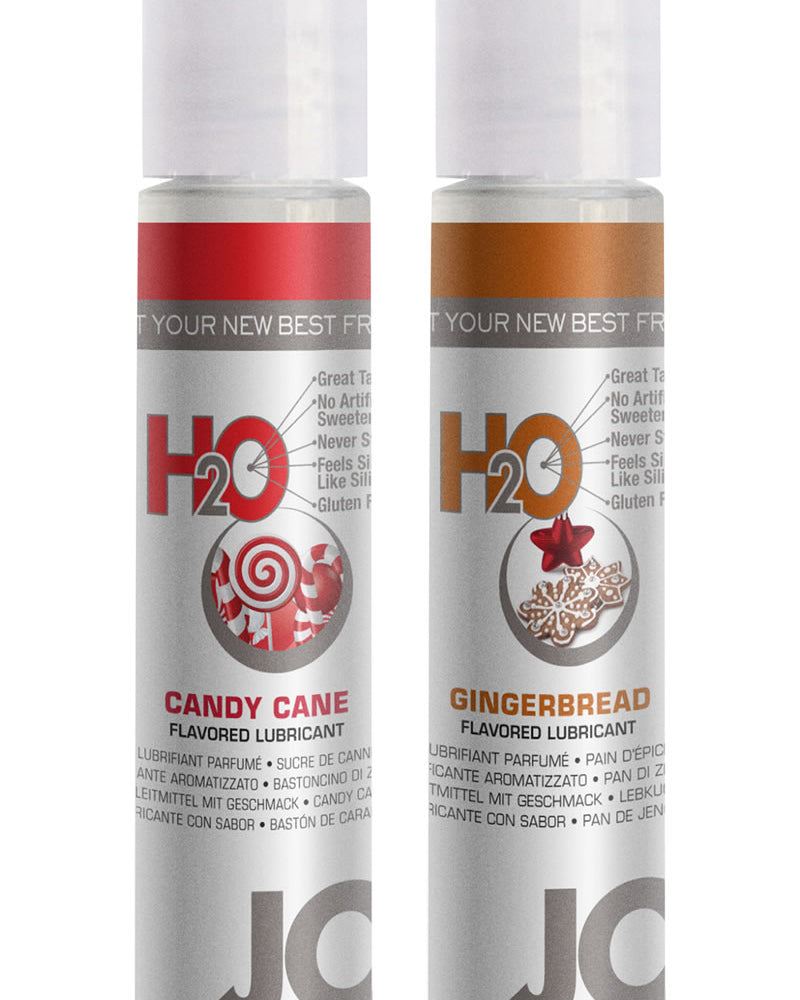Juego de regalo de lubricante a base de agua con sabor a bastón de caramelo y pan de jengibre de Jo Naughty Or Nice, 1 onza cada uno, 2 unidades