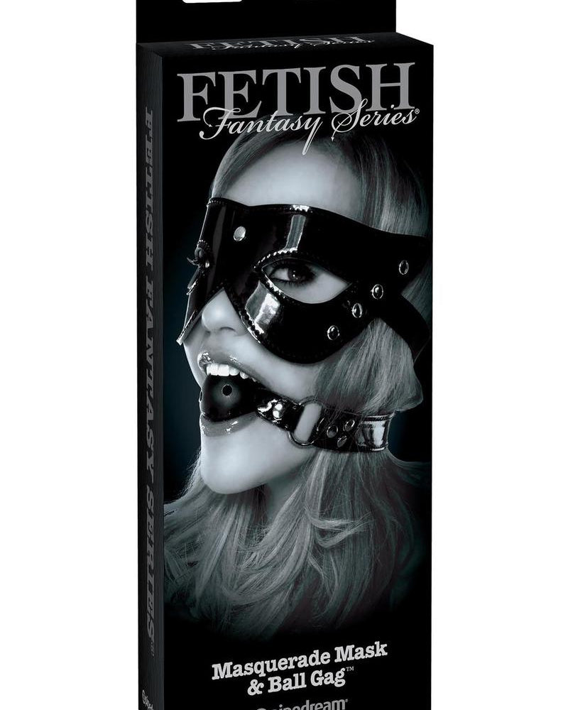 Máscara de mascarada y mordaza de bola de edición limitada de la serie Fetish Fantasy, color negro