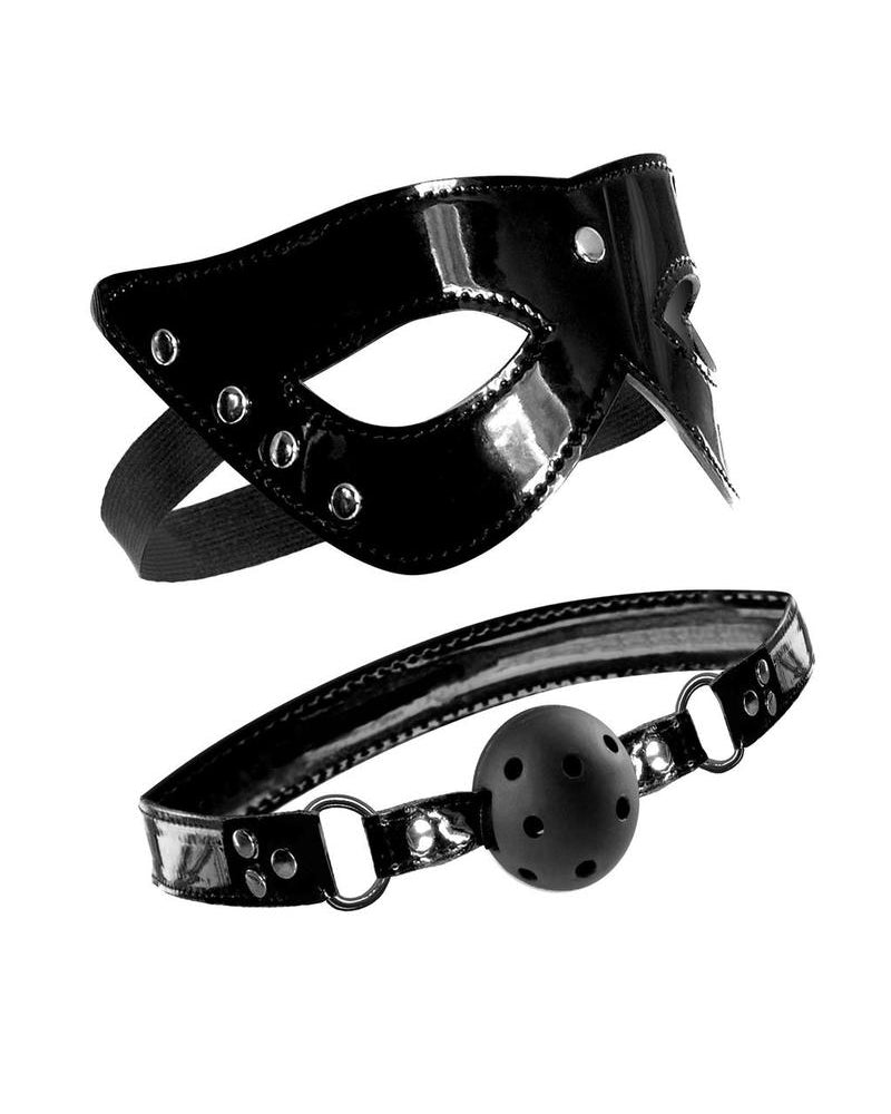 Máscara de mascarada y mordaza de bola de edición limitada de la serie Fetish Fantasy, color negro