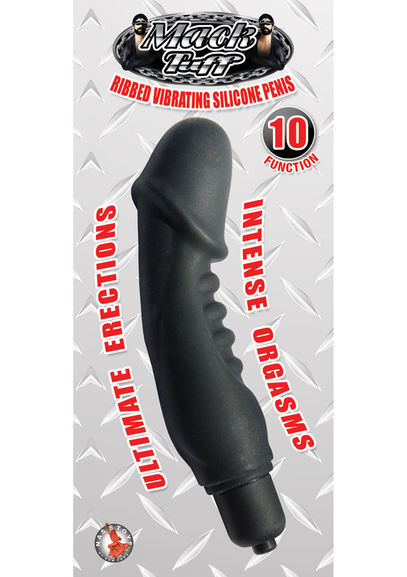 Vibrador para pene de silicona con vibración acanalada Mack Tuff, color negro, 5 pulgadas