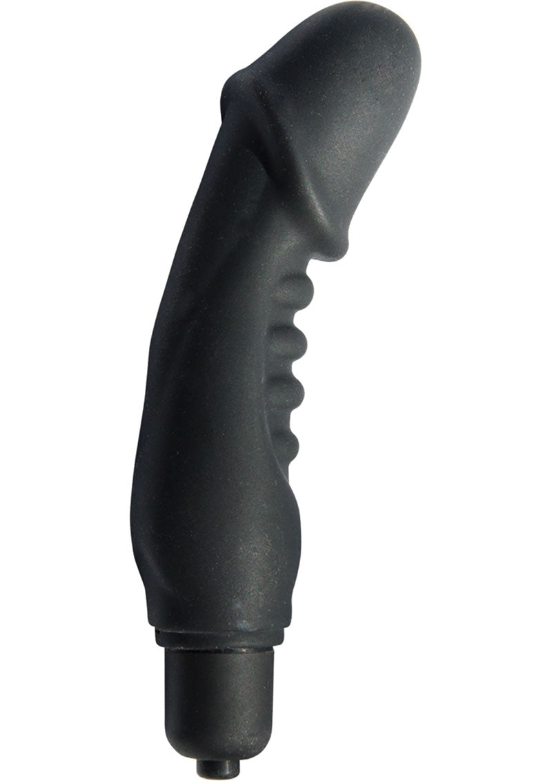 Vibrador para pene de silicona con vibración acanalada Mack Tuff, color negro, 5 pulgadas