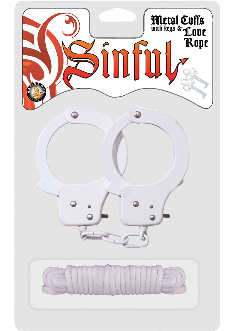 Sinful Metal Cuffs With Keys And Love Rope White