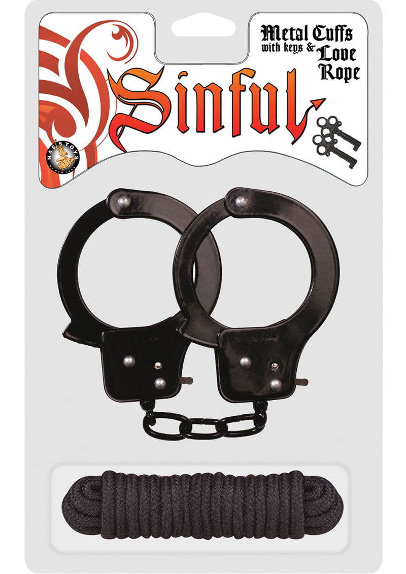 Sinful Metal Cuffs With Keys And Love Rope Black