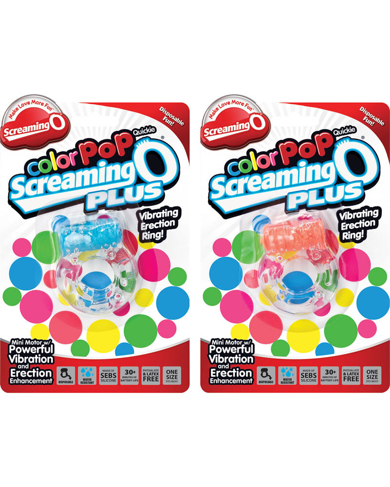 Color Pop Quickie Screaming O Plus Silicone Vibrating Cockring Assorted Colors 12 Each Per Case