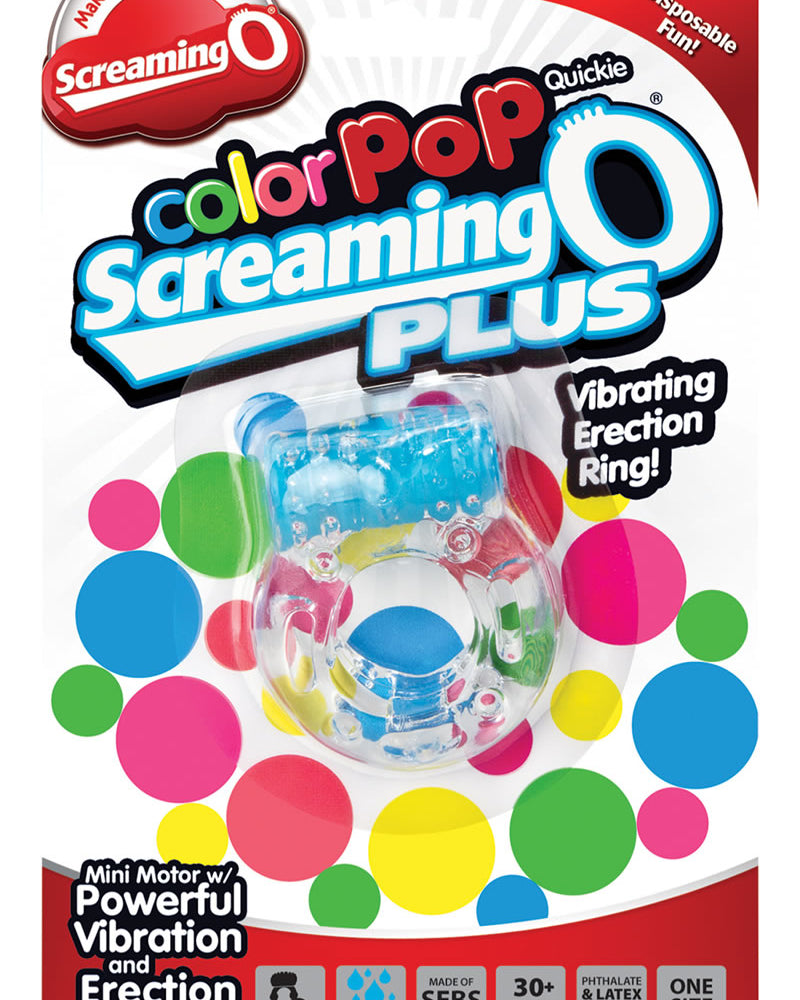 Anillo vibrador de silicona para el pene Color Pop Quickie Screaming O Plus, color azul