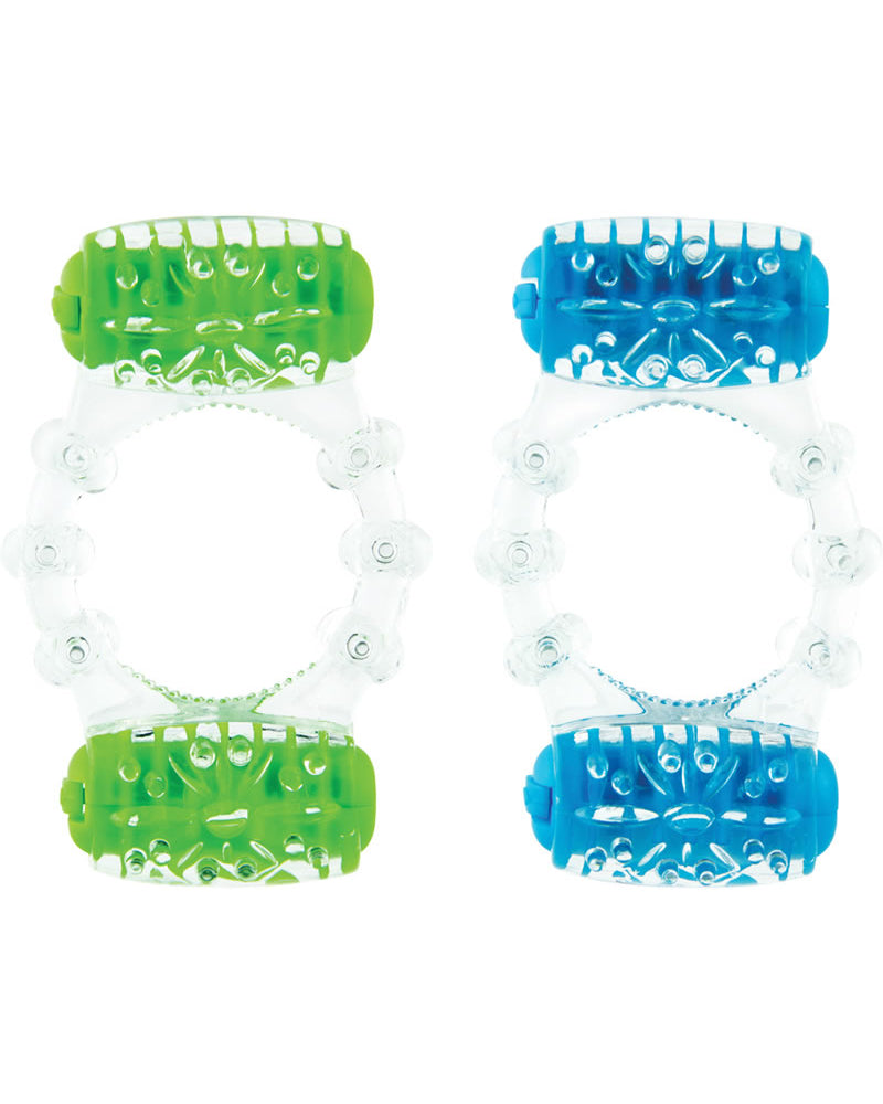 Color Pop Quickie Two O Silicone Dual Vibrating Cockring Assorted Colors 12 Each Per Case