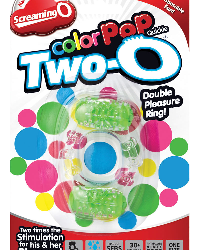 Color Pop Quickie Two O Silicone Dual Vibrating Cockring Green