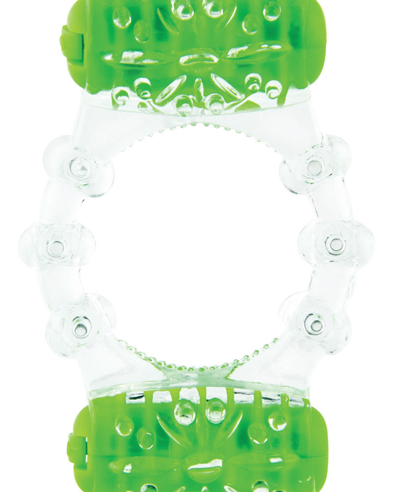 Color Pop Quickie Two O Silicone Dual Vibrating Cockring Green