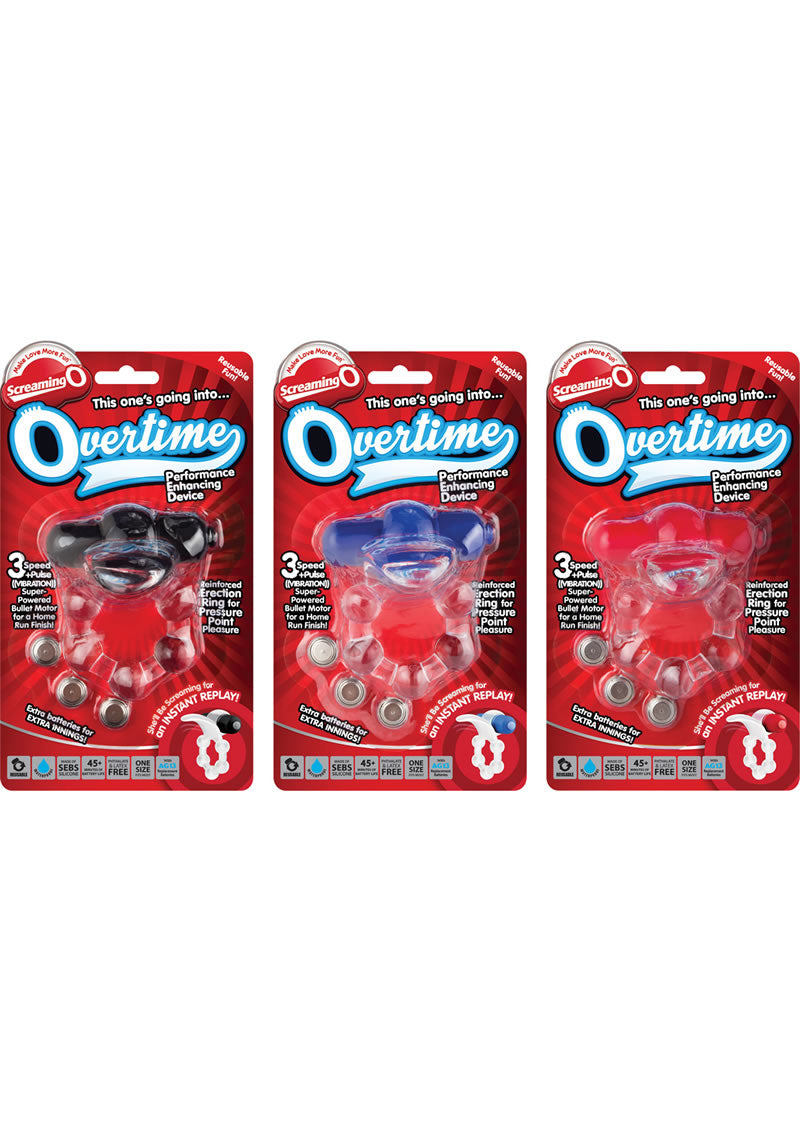 Screaming O Overtime Silicone Vibrating Cockring Waterproof Assorted Colors 6 Each Per Case