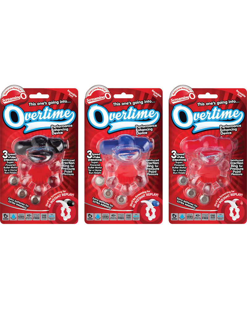 Screaming O Overtime Silicone Vibrating Cockring Waterproof Assorted Colors 6 Each Per Case
